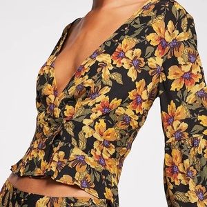 Free People Floral Cropped Blouse